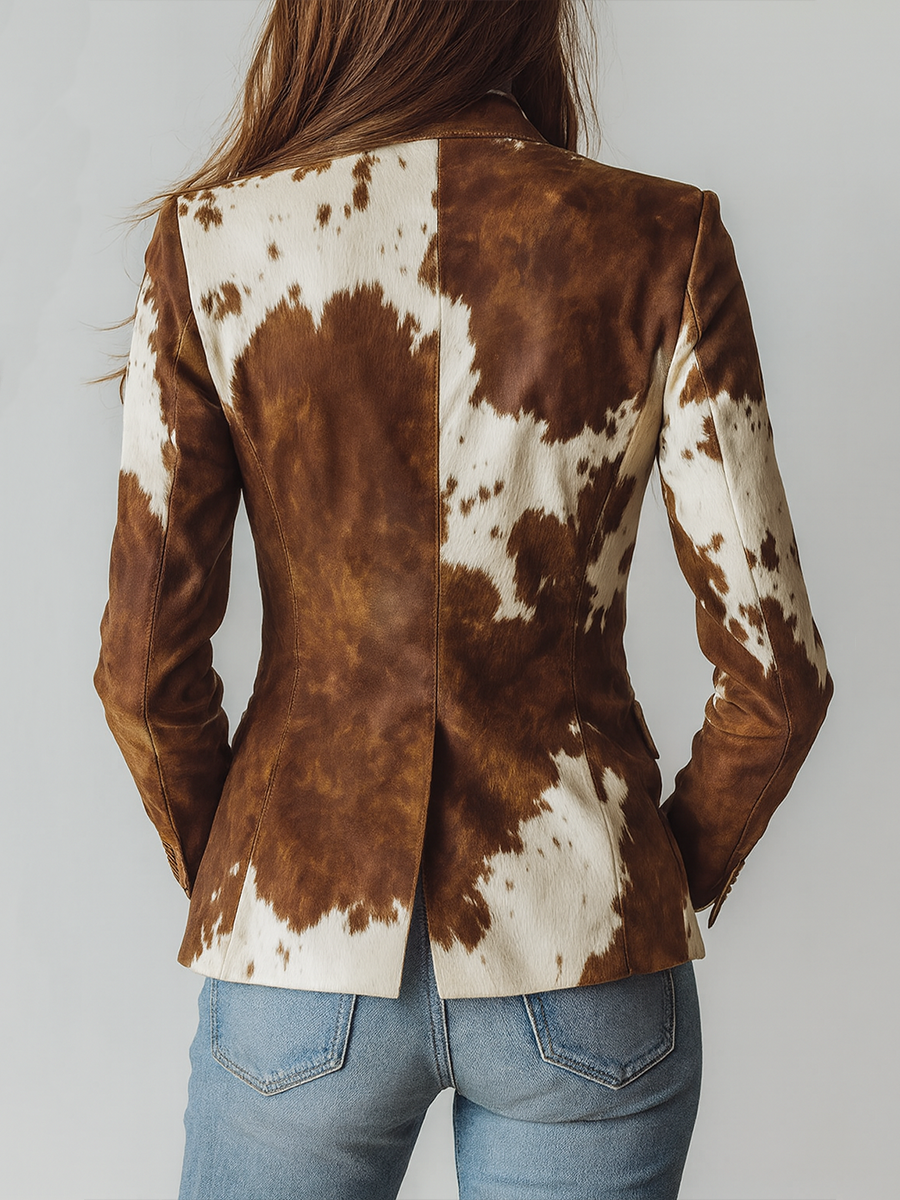 Isla - Brown Blazer with Nature-Inspired Pattern