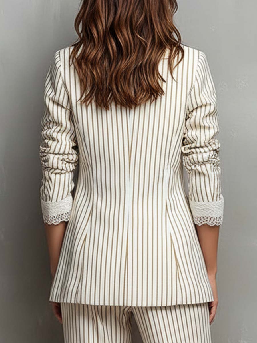 Annika - Vintage Pinstripe Lace Short-Sleeve Blazer