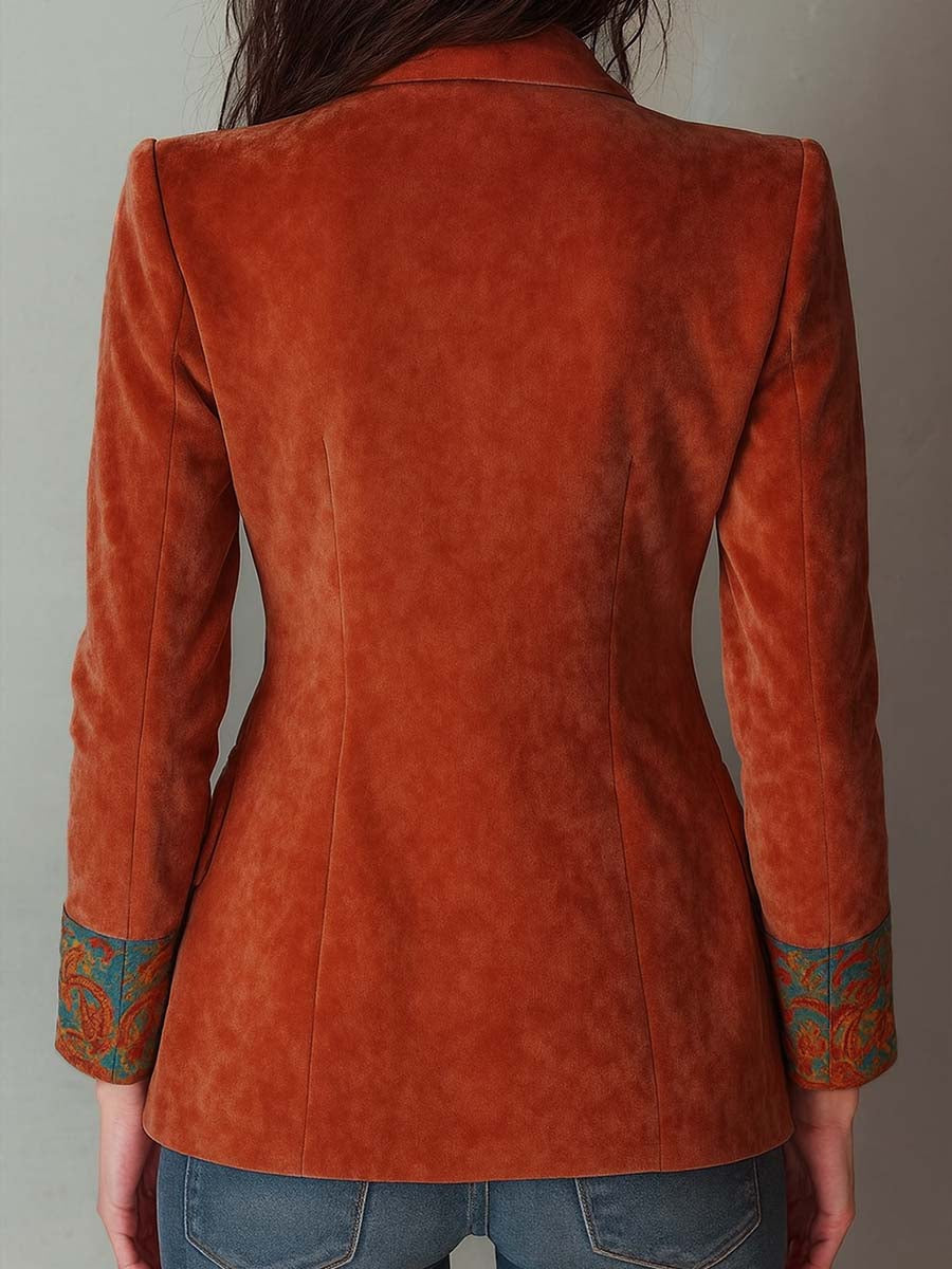Thea - Retro Velvet Blazer with Contrast Print