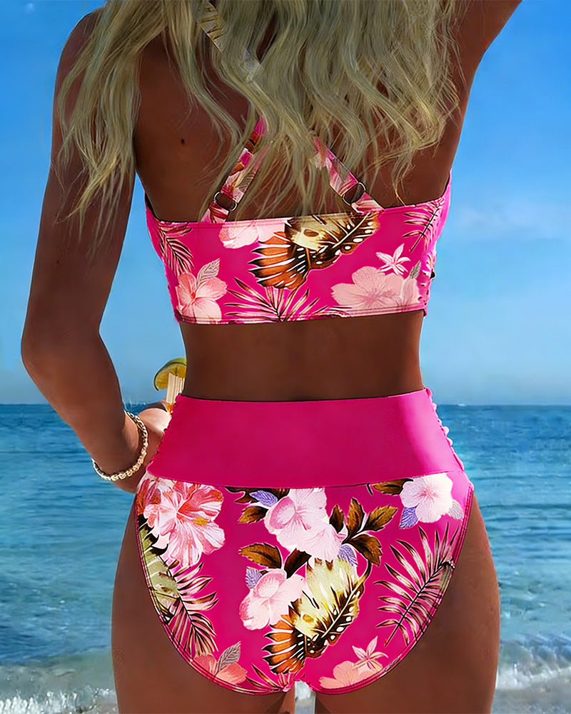 Auralee - Floral Contrast Two-Piece Bikini