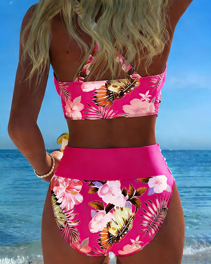 Auralee - Floral Contrast Two-Piece Bikini