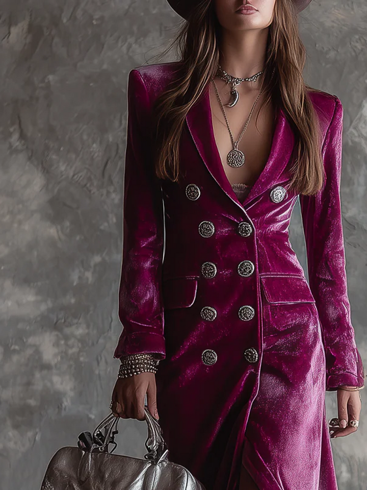 Juno - Vintage Purple Velvet Longline Blazer