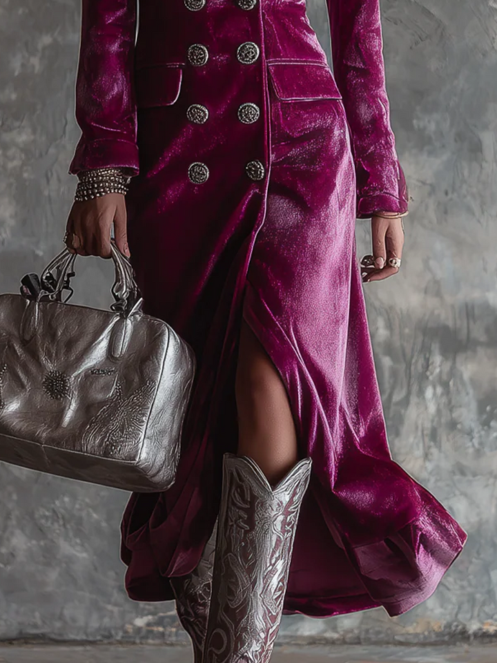 Juno - Vintage Purple Velvet Longline Blazer