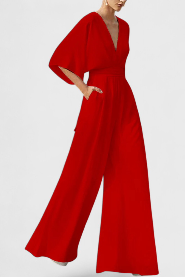Isabeau - V-Neck Cape Sleeve Jumpsuit
