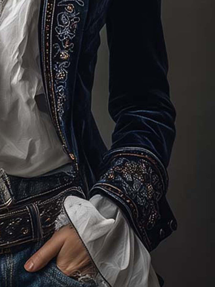 Fern - Long Coat with Decorative Embroidery