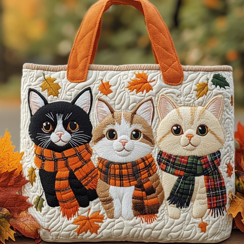 Bolso Tote Acolchado de Otoño con Gatos