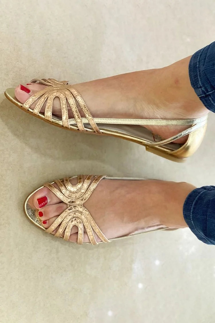 Adrienne - Metallic Strappy Flat Sandals