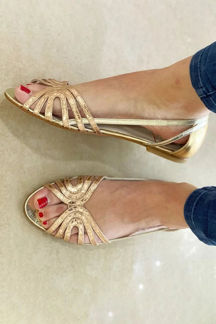 Adrienne - Metallic Strappy Flat Sandals