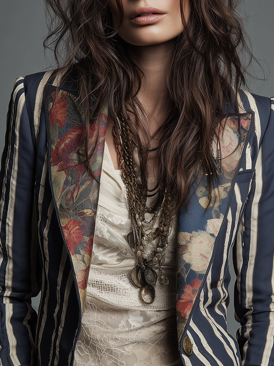 Willa - Cotton-Linen Striped Floral Blazer