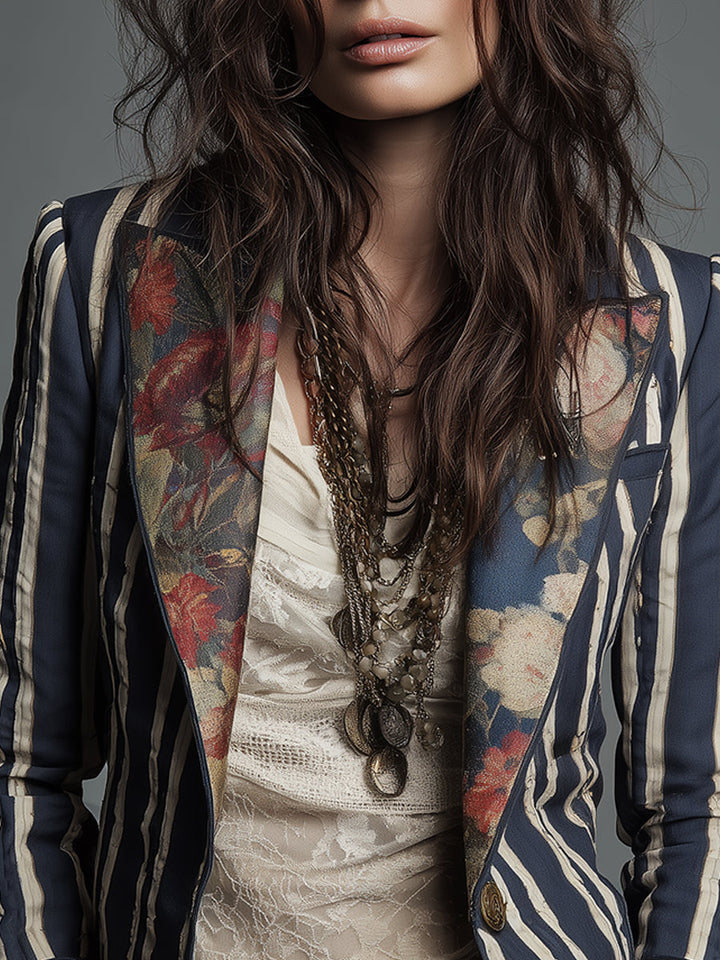 Willa - Cotton-Linen Striped Floral Blazer