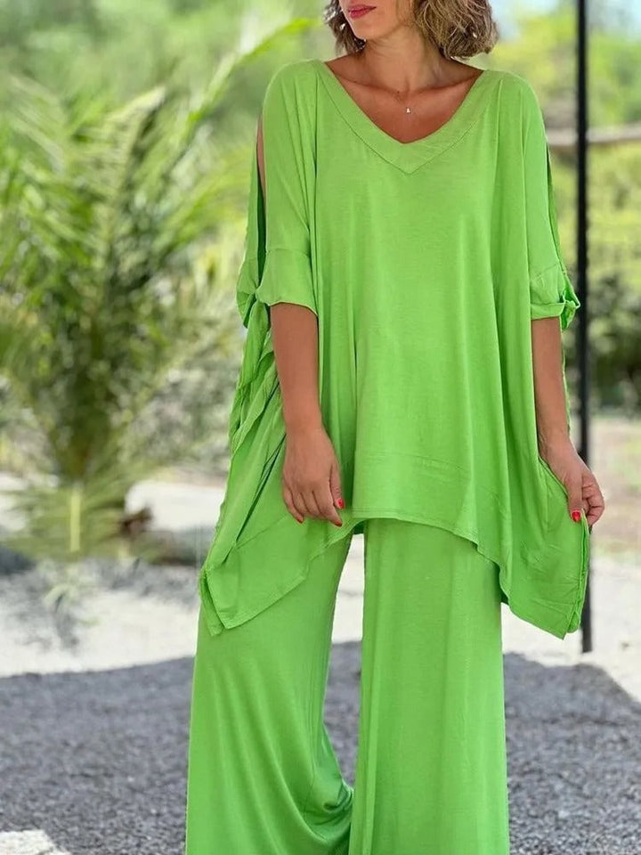 Danica - Off-Shoulder Bow Tunic & Pants Set