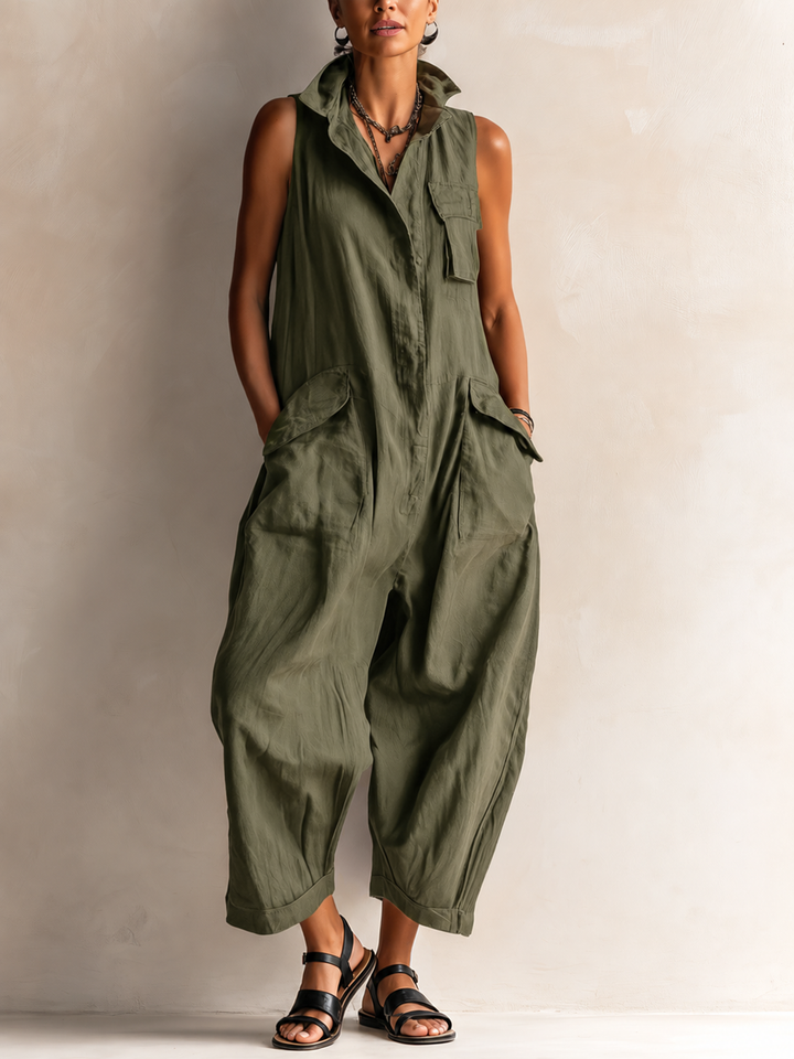 Brenda - Mandarin Collar Wide-Leg Jumpsuit