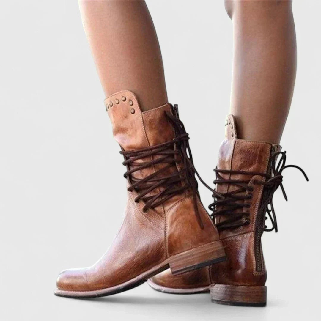 Fleur - Leather Lace-Up Ankle Boots for Timeless Style