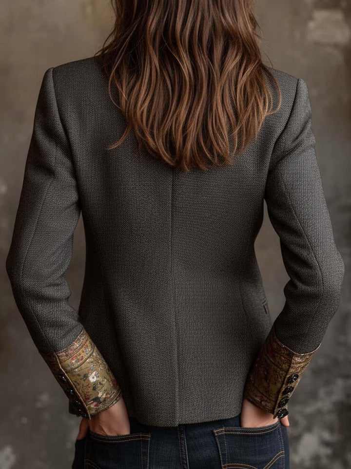 Zoe - Retro Dark Grey Blazer with Contrast Floral Print
