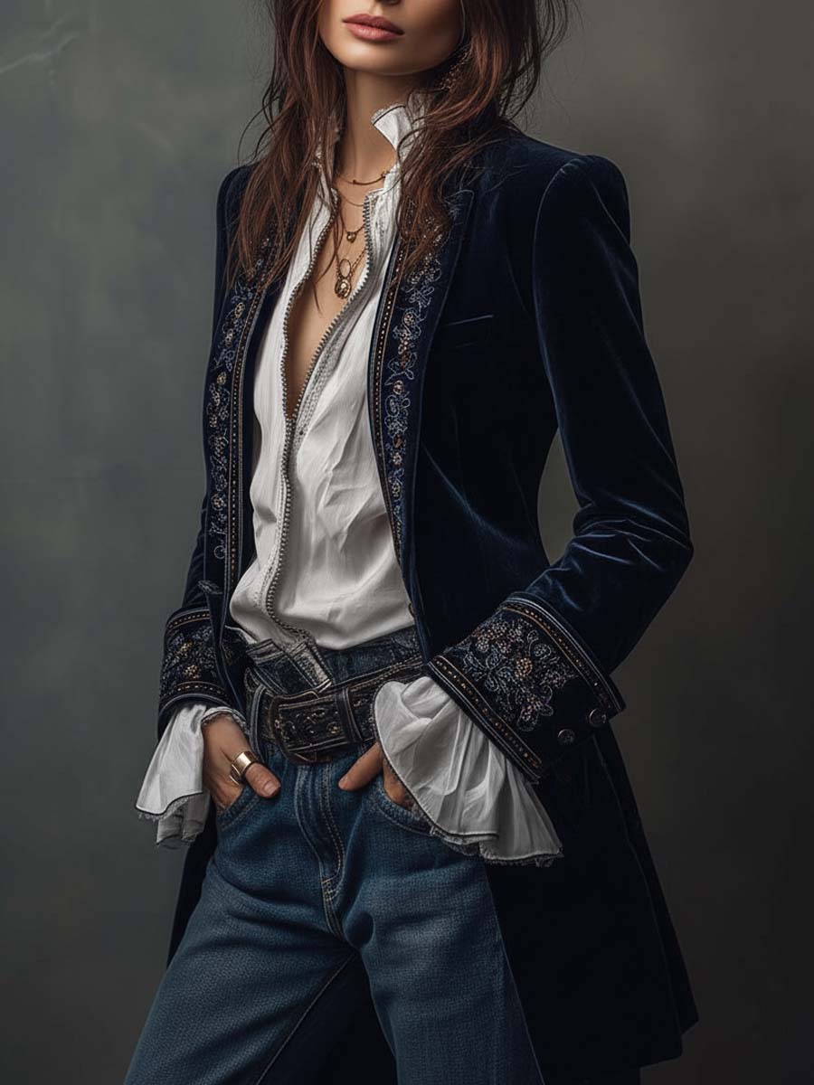 Fern - Long Coat with Decorative Embroidery