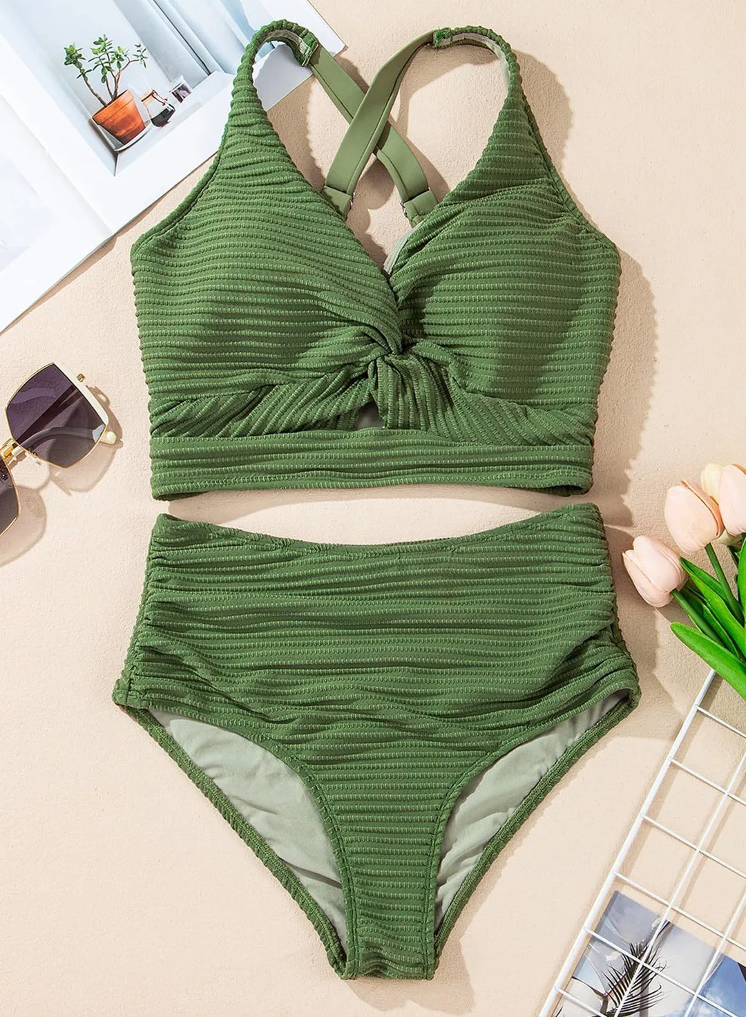 Sarah - Textured High-Waisted Bikini with Wrap Top