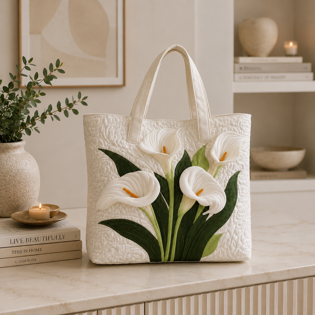 Bolsa Tote Acolchada - Lirios Blancos