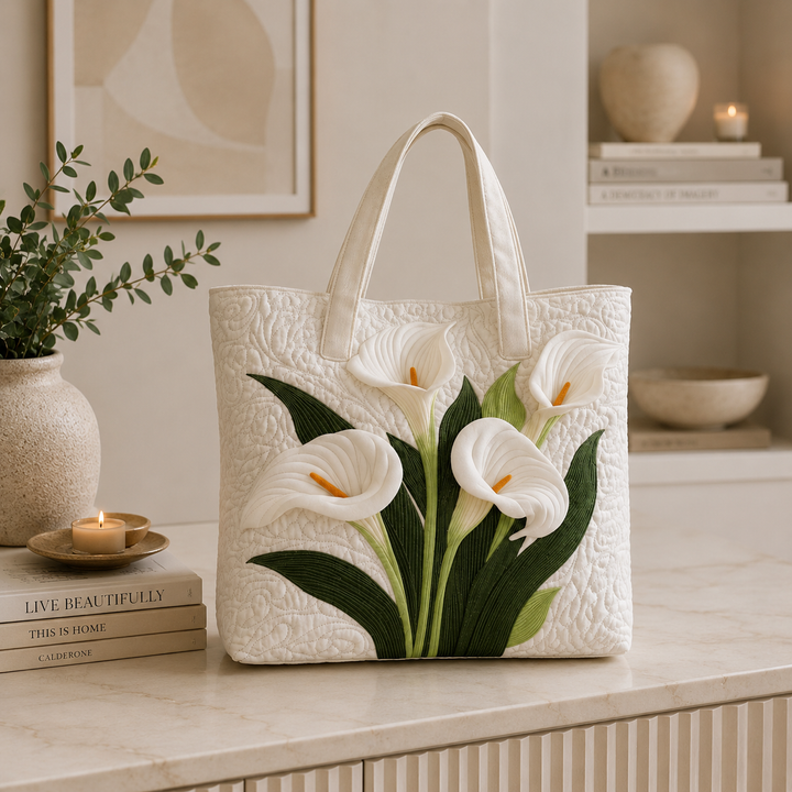 Bolsa Tote Acolchada - Lirios Blancos