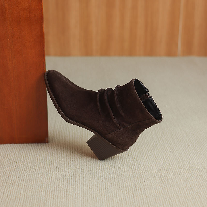 Olive - Genuine Suede Ankle Boots
