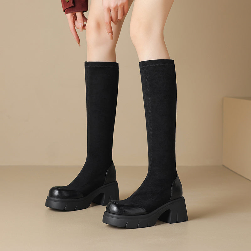 Rhiannon - Suede Tall Boots with Chunky Platform