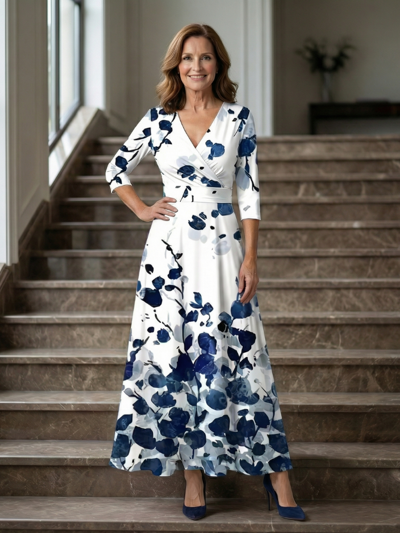 Tammy - Floral Midi Dress with Crossover Neckline