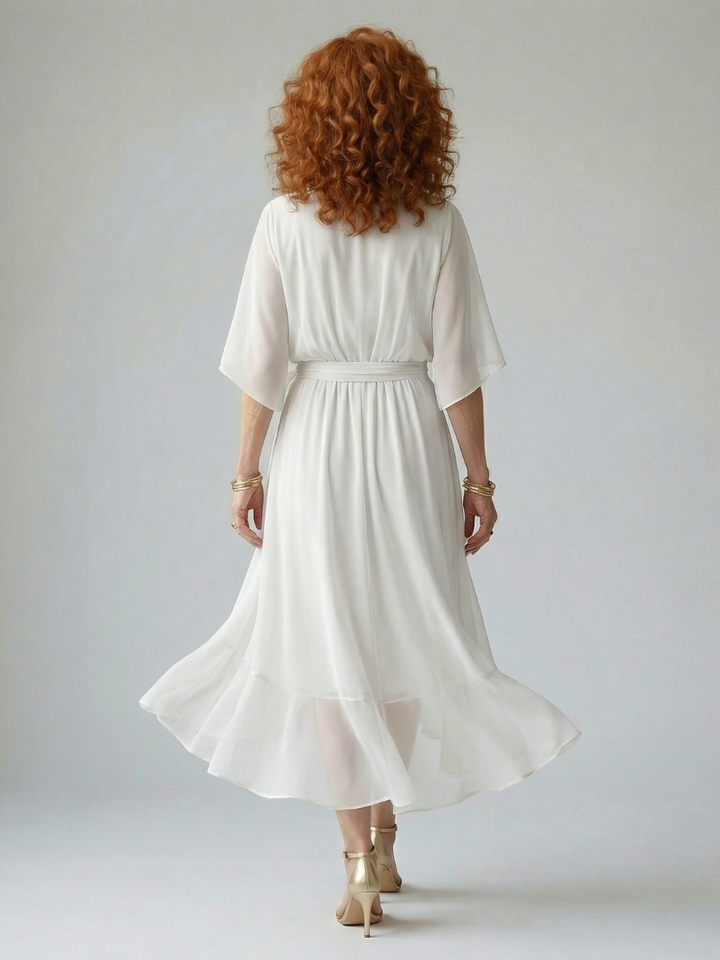 Darla - Draped Midi Dress with Elbow Sleeves