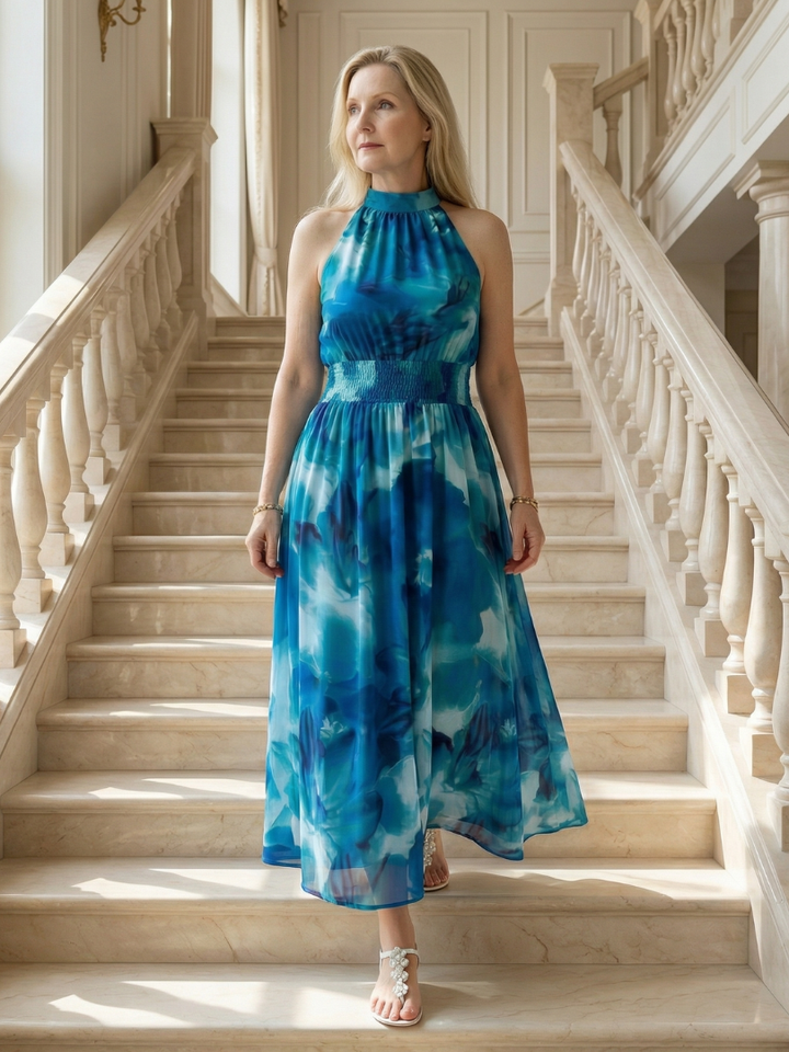 Brittany - Halter Midi Dress with Adjustable Waist