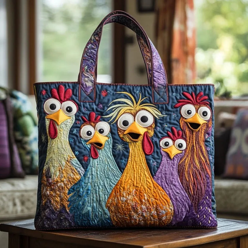 Bolsa Tote Acolchada - Cinco Gallinas Coloridas