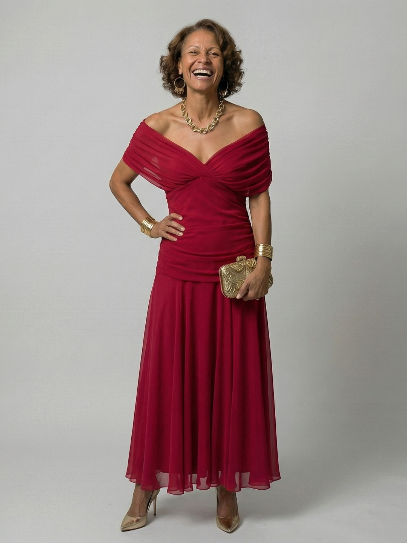 Cheryl - Off-Shoulder Ruched Midi Dress