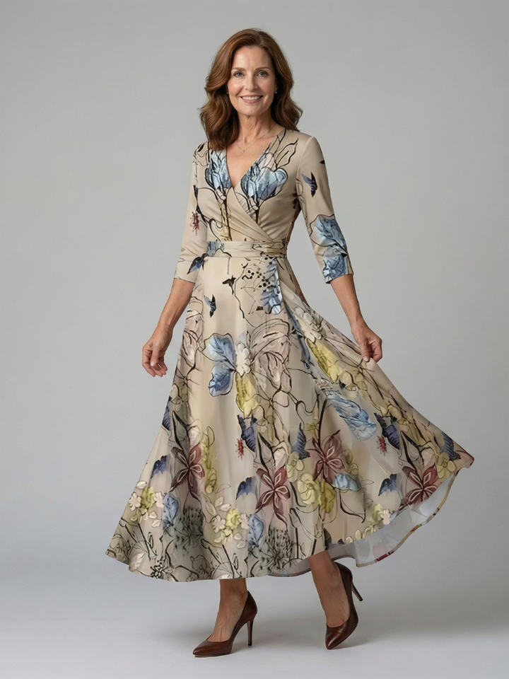 Tammy - Floral Midi Dress with Crossover Neckline