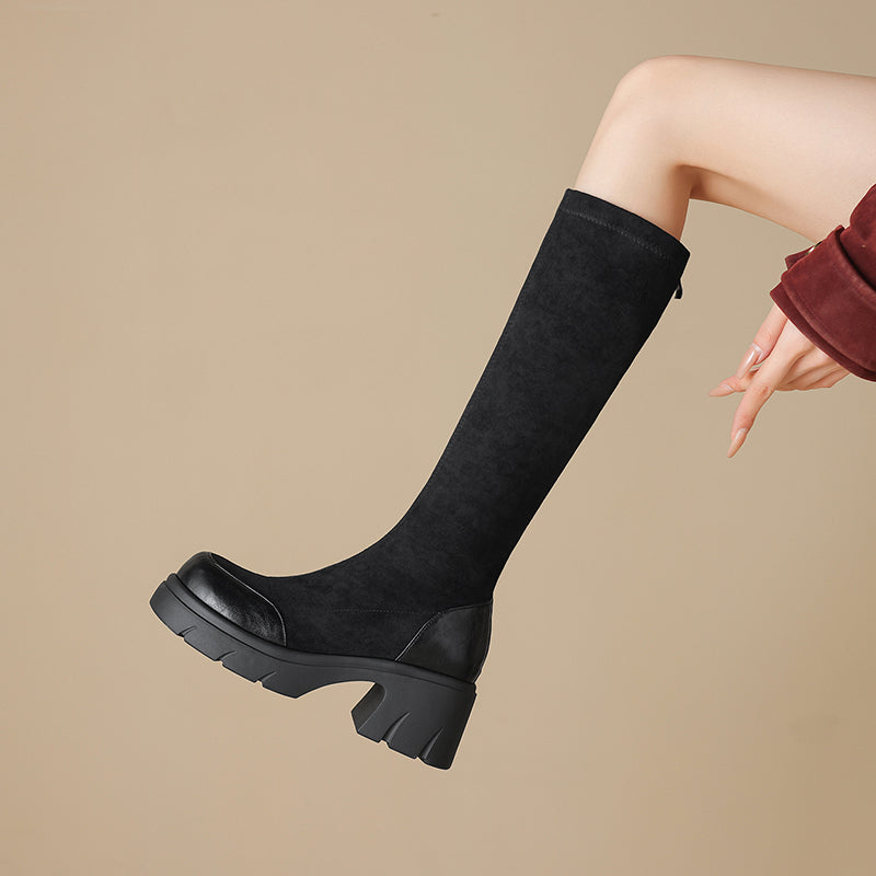 Rhiannon - Suede Tall Boots with Chunky Platform