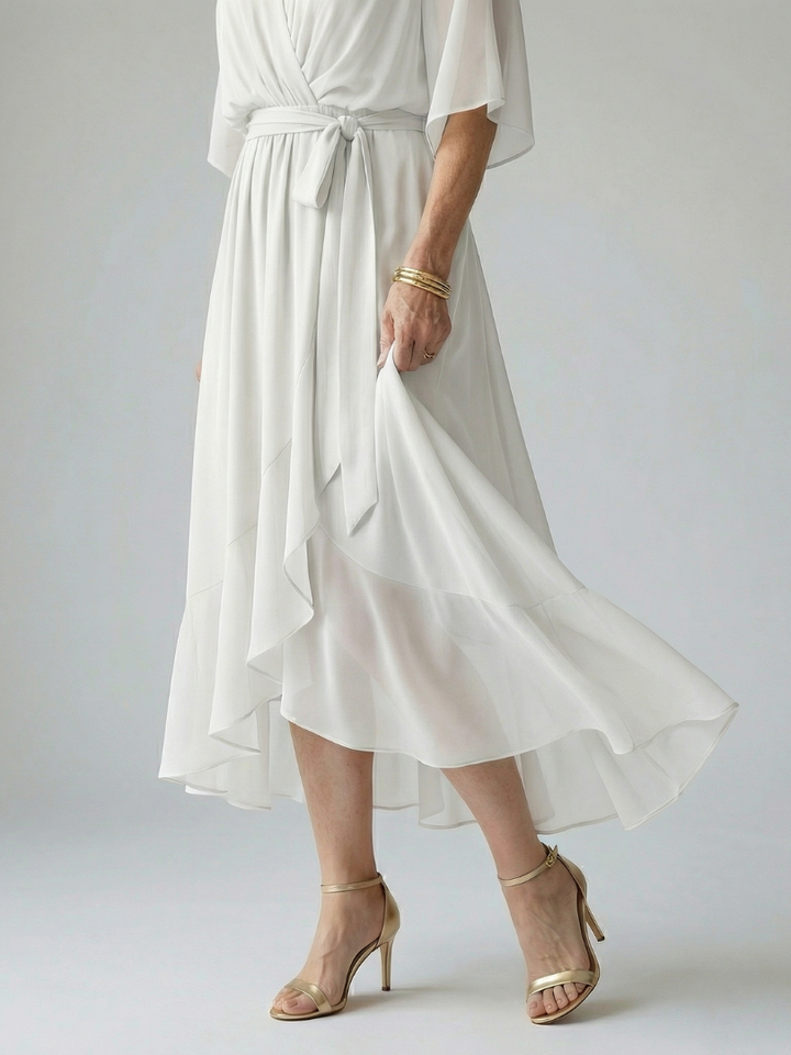 Darla - Draped Midi Dress with Elbow Sleeves