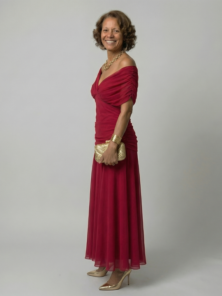 Cheryl - Off-Shoulder Ruched Midi Dress