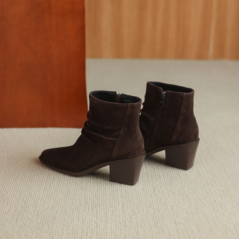 Olive - Genuine Suede Ankle Boots