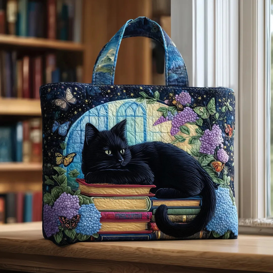 Bolsa Tote Acolchada - Gato Negro sobre Libros