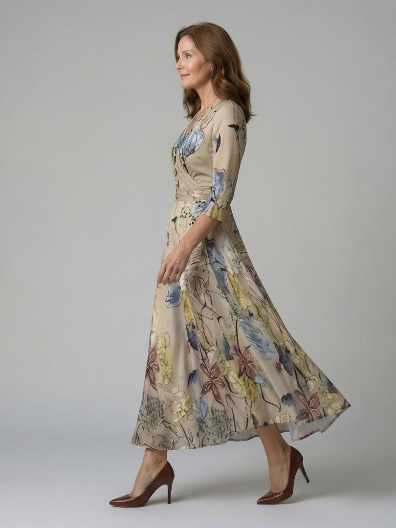 Tammy - Floral Midi Dress with Crossover Neckline