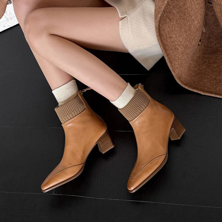 Cosima - Genuine Leather Square Toe Ankle Boots
