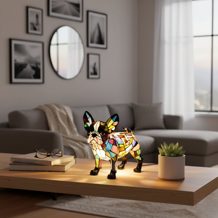 Boston Terrier Elegance Coloured Glass Lamp