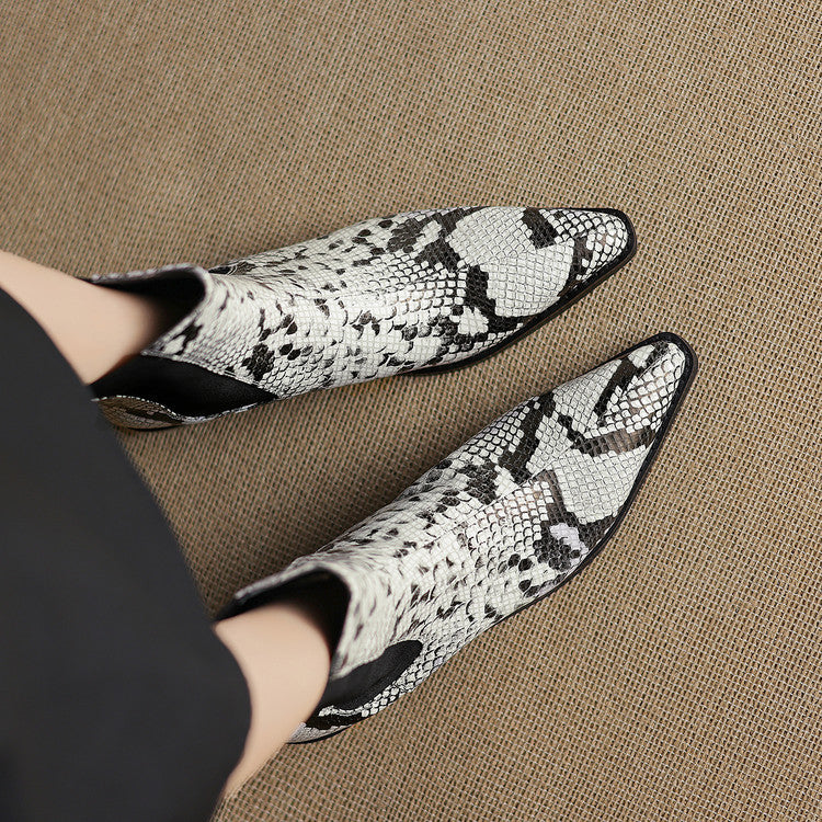 Posy - Snakeskin Print Leather Ankle Boots