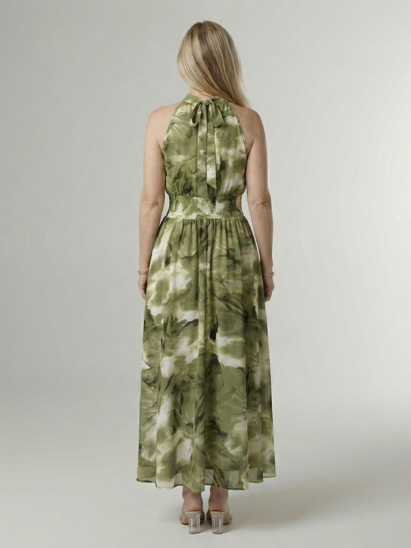 Brittany - Halter Midi Dress with Adjustable Waist