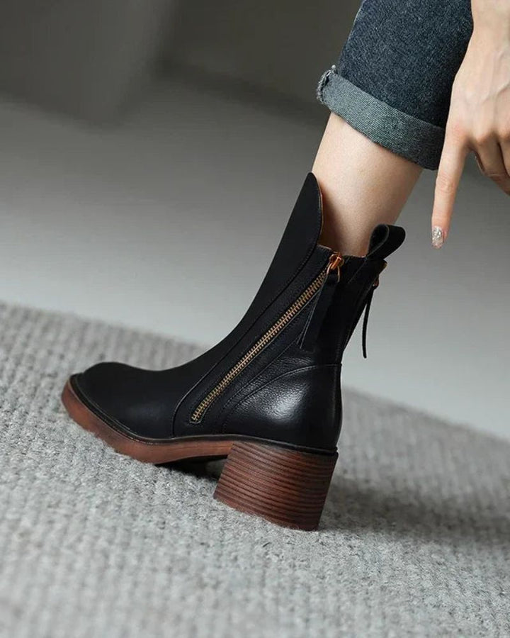 Whitney - Round Toe Block Heel Boots