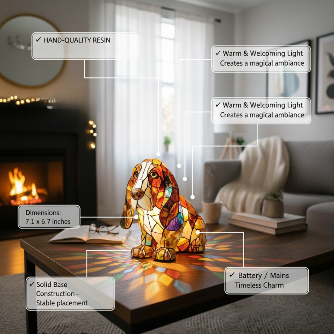 Basset Hound Calm Coloured Glass Lamp