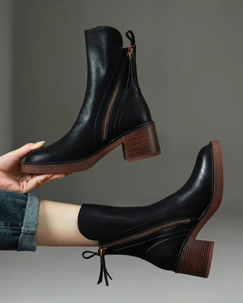 Whitney - Round Toe Block Heel Boots