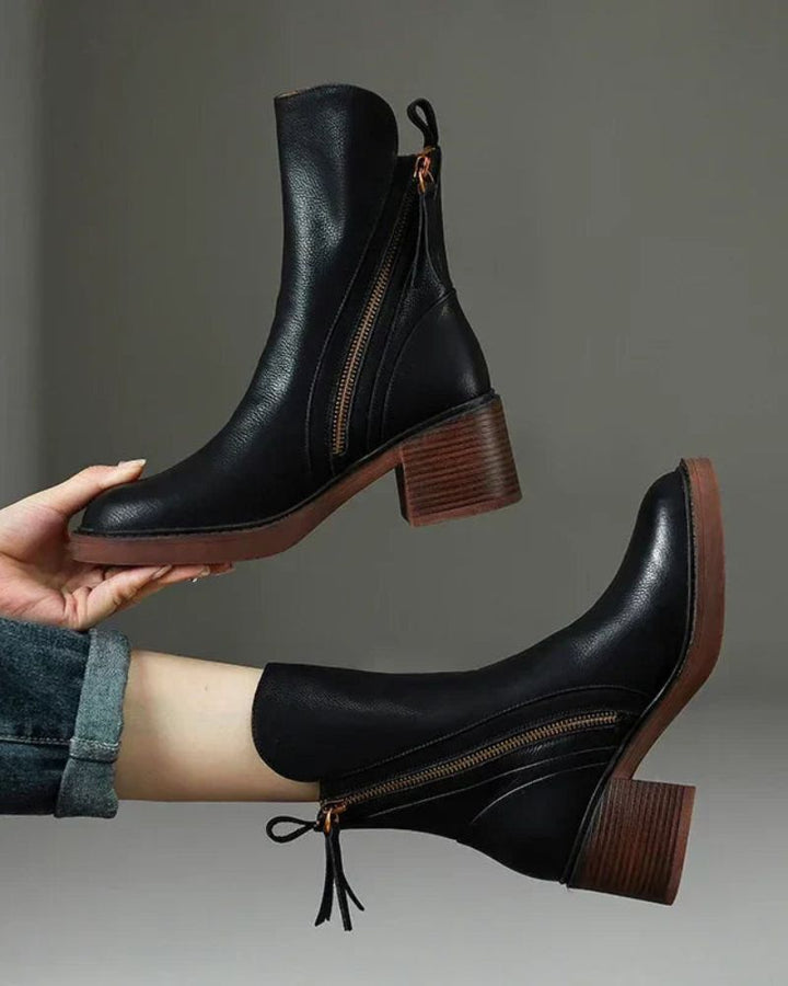 Whitney - Round Toe Block Heel Boots