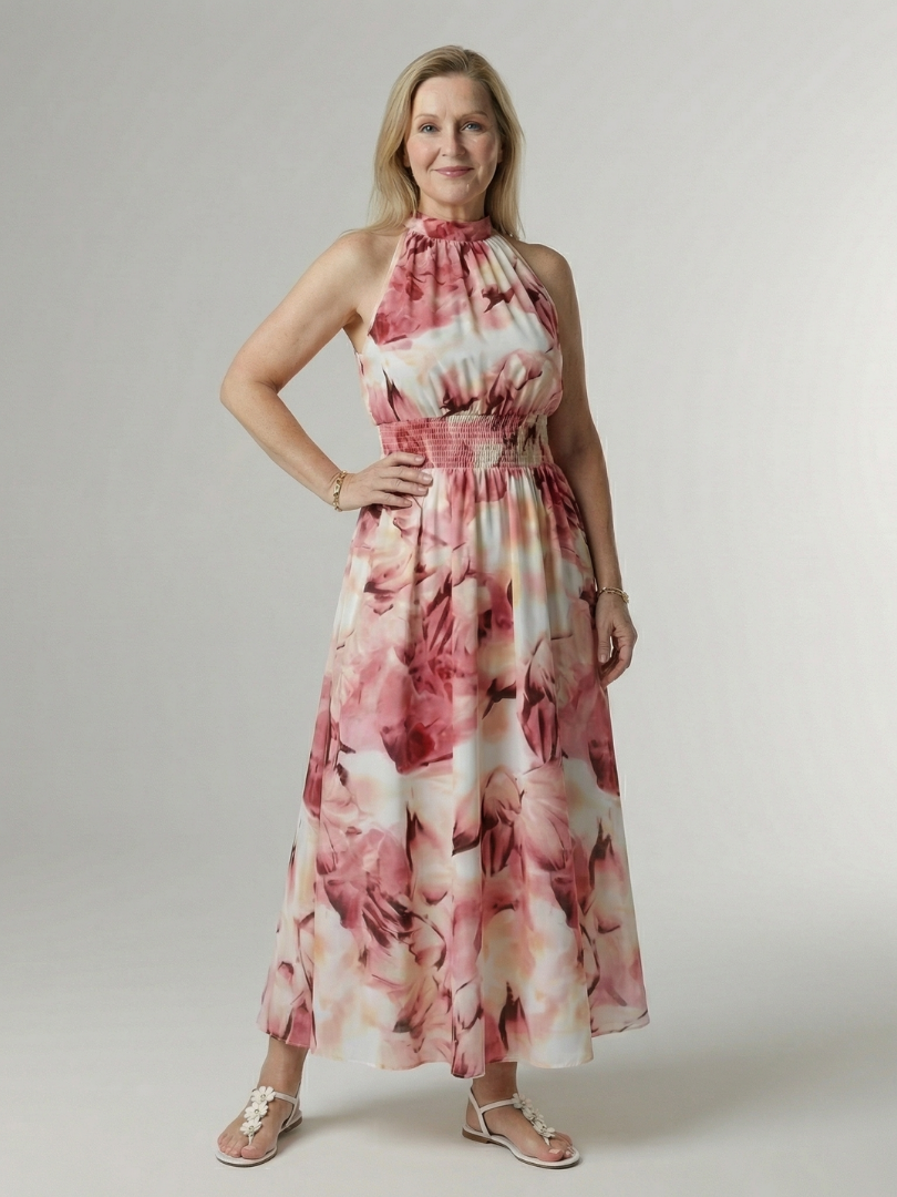 Brittany - Halter Midi Dress with Adjustable Waist