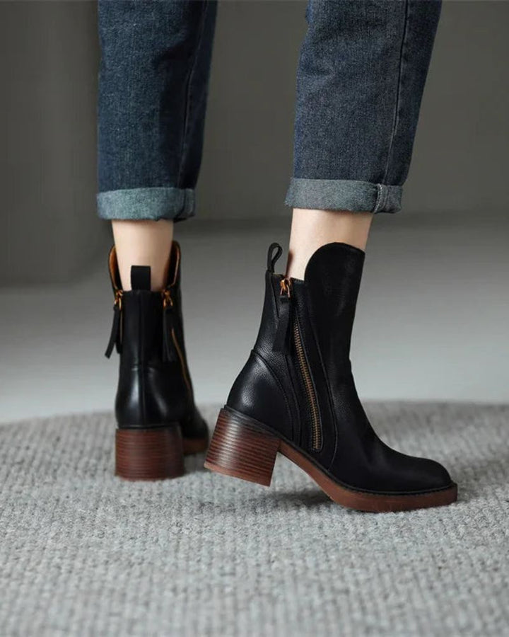 Whitney - Round Toe Block Heel Boots