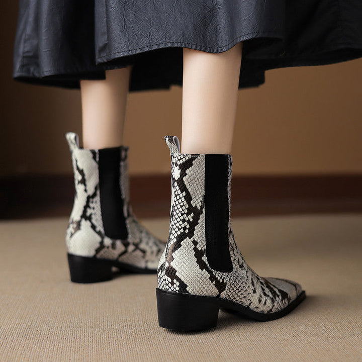Posy - Snakeskin Print Leather Ankle Boots