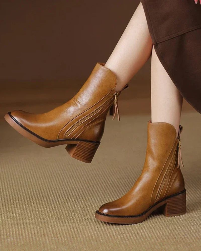 Whitney - Round Toe Block Heel Boots