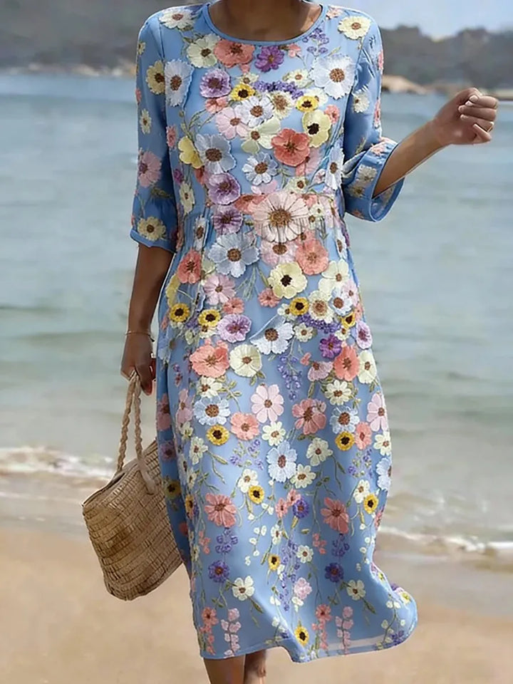 Marjorie - Floral Flutter Sleeve Casual Dress