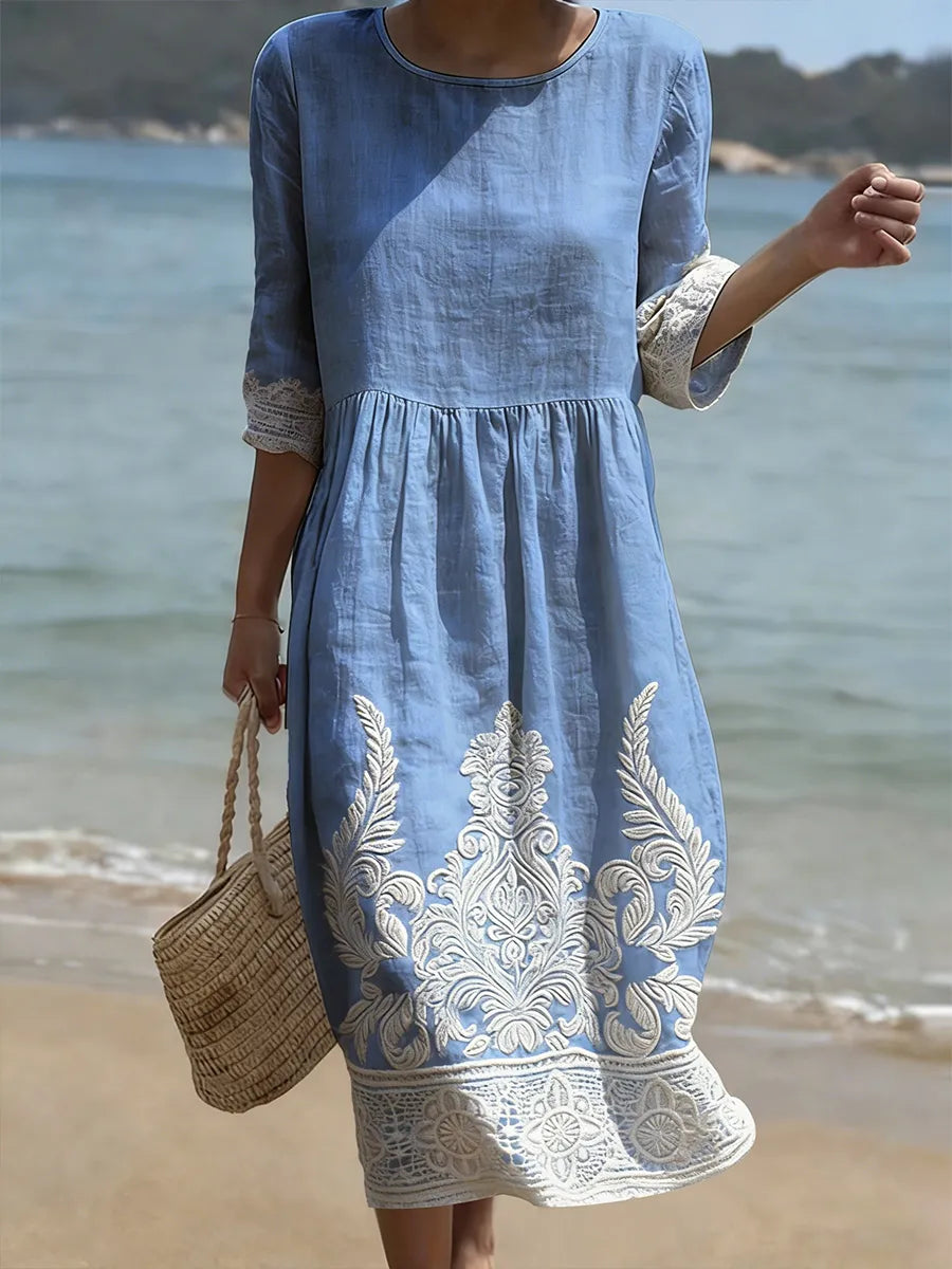 Marin - Blue Floral Puff Sleeve Dress